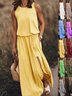 Damen Unifarben Sommer Nahtverarbeitung Kleid Rundhals Ärmellos Tanktop A-Linien-Kleid