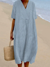 Damen Gestreift Sommer Kleid Rundhals Kurzarm A-Linien-Kleid
