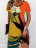 Damen Abstrakt Sommer Kleid V-Ausschnitt Kurzarm Passen & Flare Kleid A-Linien-Kleid