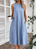 Damen Unifarben Sommer Kleid Rundhals Ärmellos A-Linien-Kleid