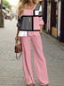 Damen Abstrakt Grafik Rundhals Langarm Bequem Lässig Tasche Patchwork Bluse mit Hose Zweiteiliges Set