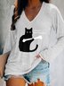 Lässig Tier V-Ausschnitt Langarm T-Shirt