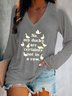 Lässig Tier V-Ausschnitt Langarm T-Shirt