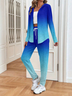 Damen Farbverlauf Zweiteiliges Set Täglich Langarm Lässig Frühling/Herbst Mantel mit Hosen Matching Set