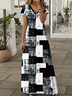 Damen Abstrakt Kariert Sommer Print Kleid V-Ausschnitt Kurzarm X-Linie Kleid