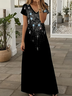 Damen Abstrakt Sommer Print Kleid V-Ausschnitt Kurzarm X-Linie Kleid