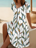 Damen Blätter Sommer Print Kleid V-Ausschnitt Kurzarm Passen & Flare Kleid A-Linien-Kleid