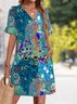 Damen Geblümt Sommer Kleid V-Ausschnitt Ärmellos Tanktop A-Linien-Kleid