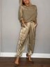 Damen Unifarben Taschennähen Zweiteiliges Set Täglich Halbarm Lässig Sommer Bluse mit Hose Matching Set
