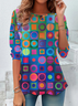 Lässig Geometrisch Rundhals Langarm T-Shirt