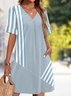 Damen Unifarben Sommer Kleid V-Ausschnitt Kurzarm Passen & Flare Kleid A-Linien-Kleid