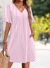 Damen Unifarben Sommer Kleid V-Ausschnitt Kurzarm Passen & Flare Kleid A-Linien-Kleid