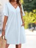 Damen Unifarben Sommer Kleid V-Ausschnitt Kurzarm Passen & Flare Kleid A-Linien-Kleid