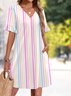 Damen Unifarben Sommer Kleid V-Ausschnitt Kurzarm Passen & Flare Kleid A-Linien-Kleid
