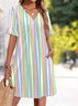 Damen Unifarben Sommer Kleid V-Ausschnitt Kurzarm Passen & Flare Kleid A-Linien-Kleid