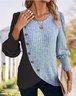 Schmal Passen Rundhals Farbe Matching Gerippt Kreuz Saum Langarm Frühling und Herbst Gestrickt Pendler T-Shirt Oberteile