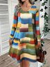 Damen Geometrisch Frühling/Herbst Kleid V-Ausschnitt Langarm A-Linien-Kleid