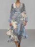 Damen Paisley Puffärmel Frühling/Herbst Kleid V-Ausschnitt Langarm A-Linien-Kleid