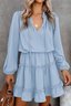 Damen Unifarben Frühling/Herbst Kleid V-Ausschnitt Langarm A-Linien-Kleid
