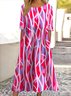 Damen Gestreift Sommer Kleid Rundhals Kurzarm A-Linien-Kleid