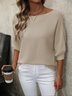 Damen Baumwolle Unifarben Langarm Bequem Lässig Pullover