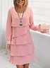 Damen Unifarben Frühling/Herbst Kleid Rundhals Langarm A-Linien-Kleid