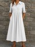Damen Unifarben Sommer Kleid Hemdkragen Kurzarm A-Linien-Kleid
