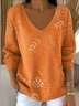 Damen Baumwolle Geblümt Langarm Bequem Lässig Pullover