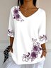 Retro Geblümt Rundhals Langarm T-Shirt