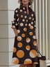 Damen Geometrisch Frühling/Herbst Kleid Schalkragen Langarm Blusenkleid H-Linie Kleid