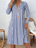 Damen Gestreift Frühling/Herbst Print Kleid V-Ausschnitt Langarm T-Shirt-Kleid H-Linie Kleid