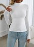 Lässig Unifarben Mock Neck Langarm T-Shirt