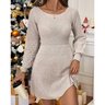 Damen Unifarben Frühling/Herbst Kleid Rundhals Langarm A-Linien-Kleid