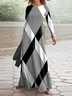 Damen Gestreift Frühling/Herbst Kleid Rundhals Langarm A-Linien-Kleid