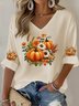 Retro Halloween (Kürbis) V-Ausschnitt Dreiviertelärmel T-Shirt