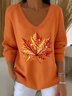 Damen Baumwolle Ahornblatt Langarm Bequem Lässig Pullover