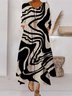 Damen Gestreift Sommer Kleid Rundhals Langarm Blusenkleid A-Linien-Kleid