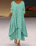 Damen Gestreift Sommer Kleid Rundhals Langarm Blusenkleid A-Linien-Kleid