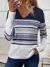 Damen Gestreift Frühling/Herbst Kleid Rundhals Langarm Hüftrock H-Linie Kleid