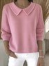 Damen Baumwolle Unifarben Langarm Bequem Lässig Pullover