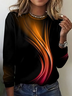 Retro Gestreift Rundhals Langarm T-Shirt