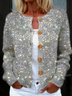 Damen Gestrickt Unifarben Langarm Bequem Retro Strickjacke