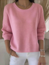 Damen Baumwolle Unifarben Langarm Bequem Retro Pullover