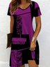 Damen Geometrisch Sommer Kleid V-Ausschnitt Kurzarm A-Linien-Kleid