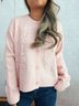 Damen Baumwolle Unifarben Langarm Bequem Lässig Strickjacke