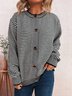 Damen Baumwolle Gestreift Langarm Bequem Lässig Strickjacke
