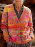 Damen Ethnisch Geometrie Langarm Bequem Retro Strickjacke