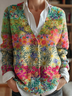 Damen Geometrisch Langarm Bequem Retro Strickjacke