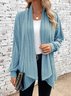 Damen Baumwolle Unifarben Langarm Bequem Lässig Strickjacke