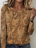 Retro Paisley Rundhals Langarm T-Shirt